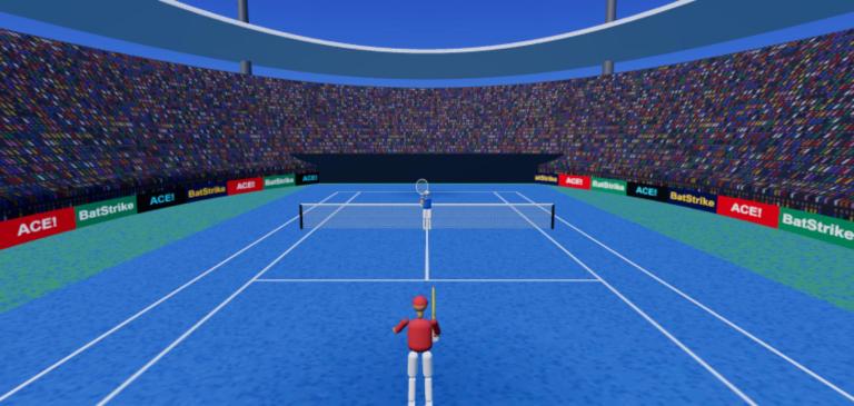 BatStrike Tennis: baseline view of a hard court